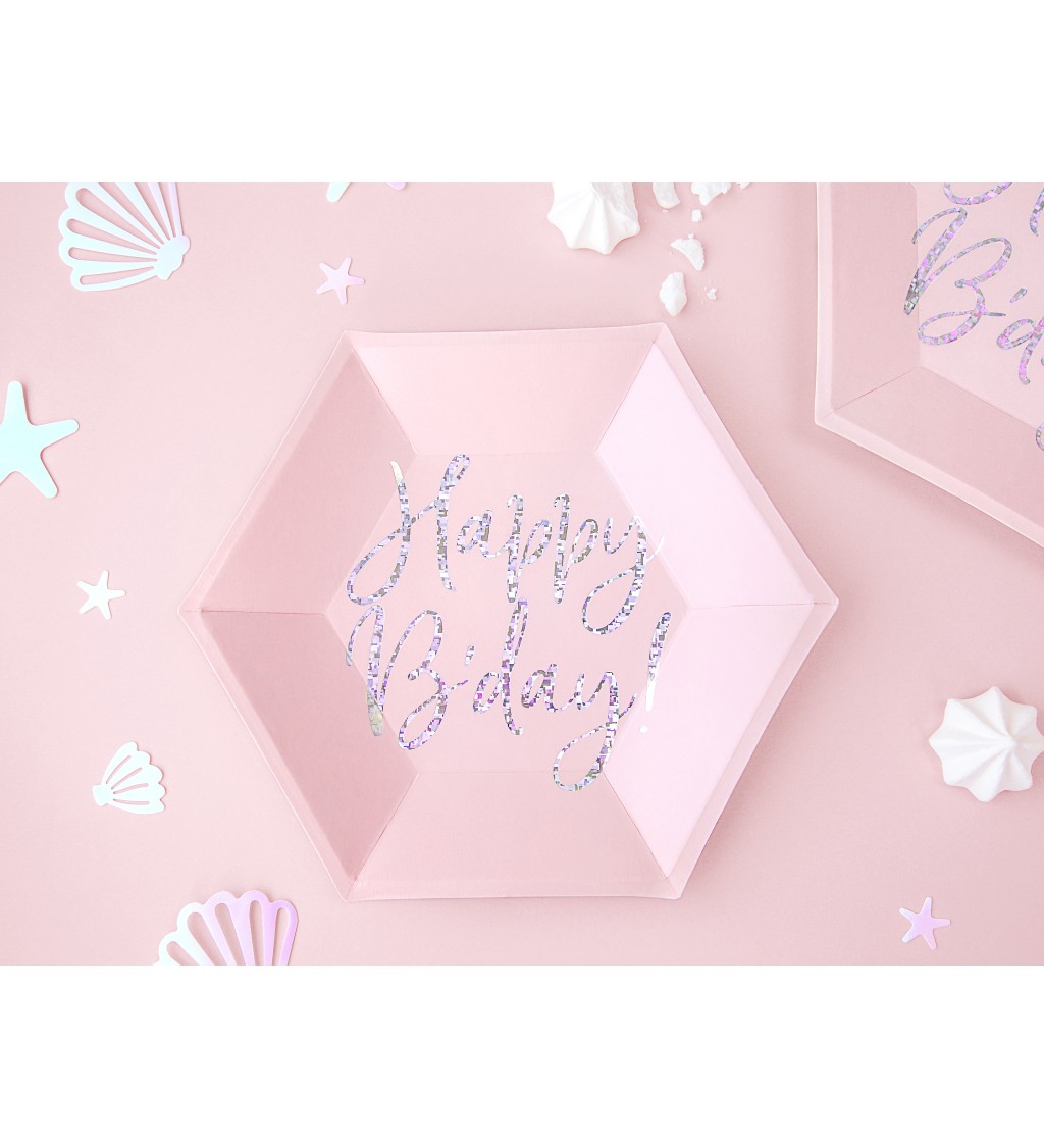 Talířky papírové - Happy Birthday Pink