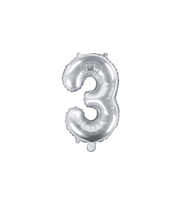 Fóliový balónek stříbrný - číslo 3 (35cm)