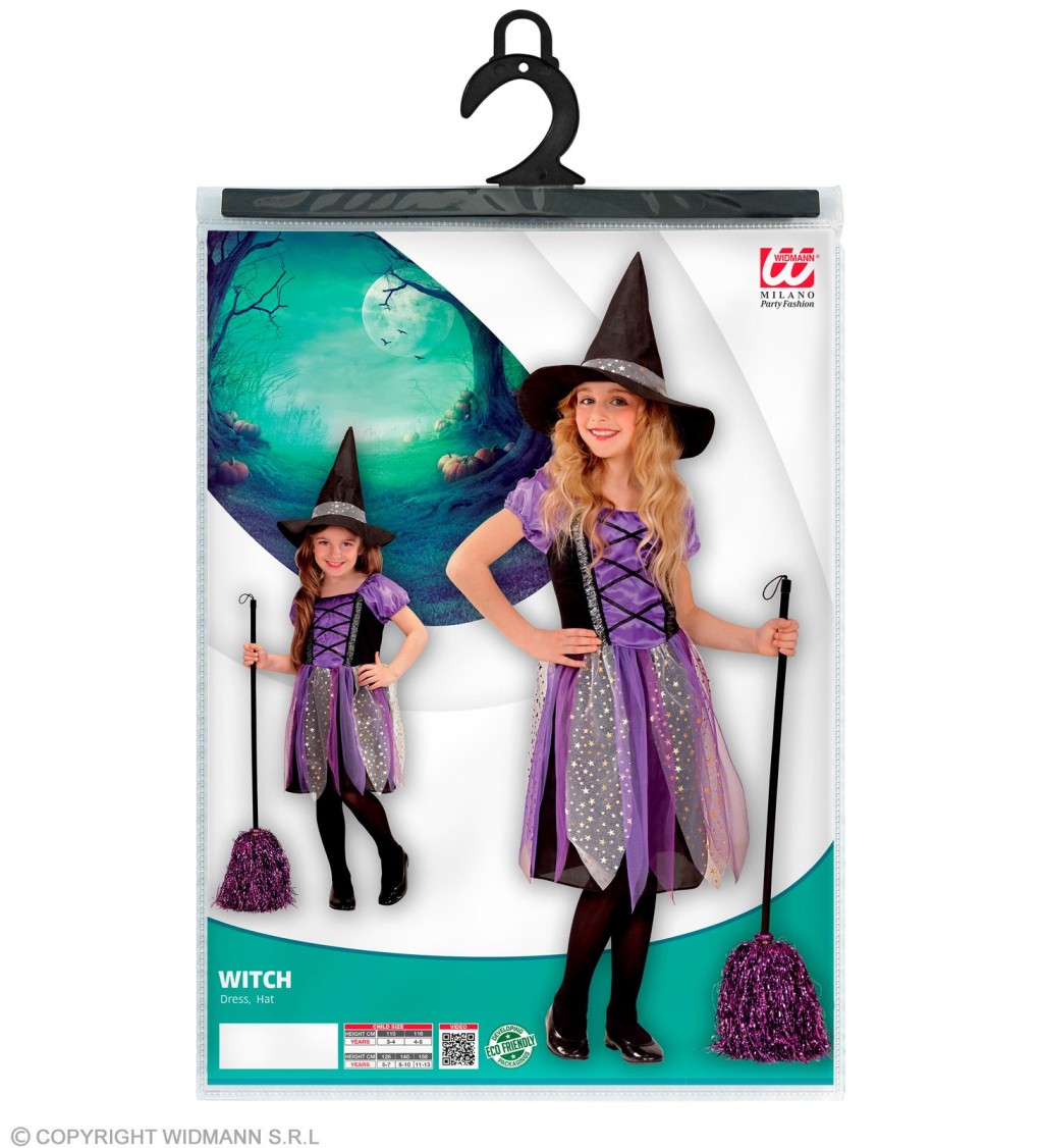 Dívčí kostým Malá čarodějnice - fialová