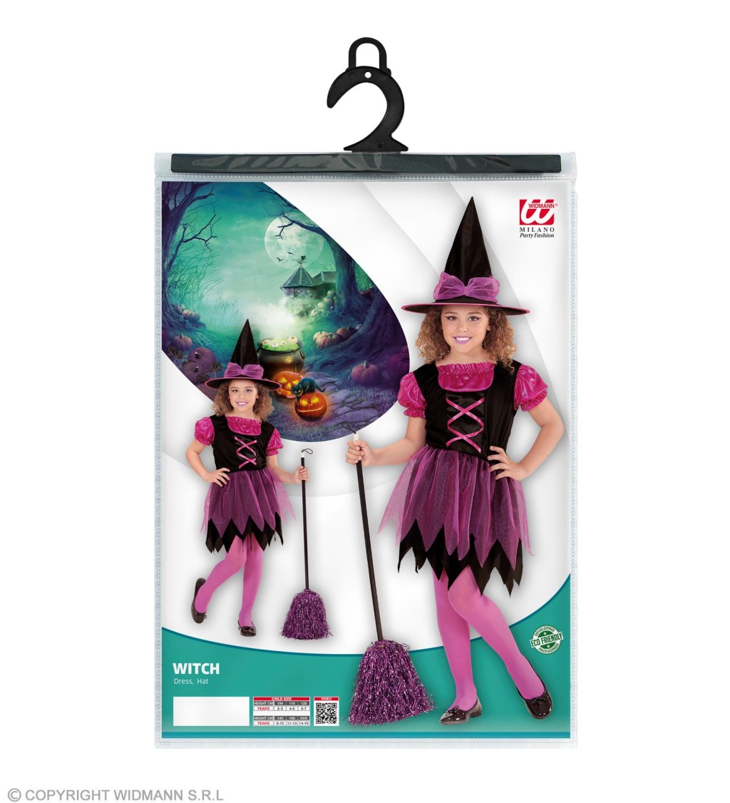 Dívčí kostým Malá čarodějnice - růžová