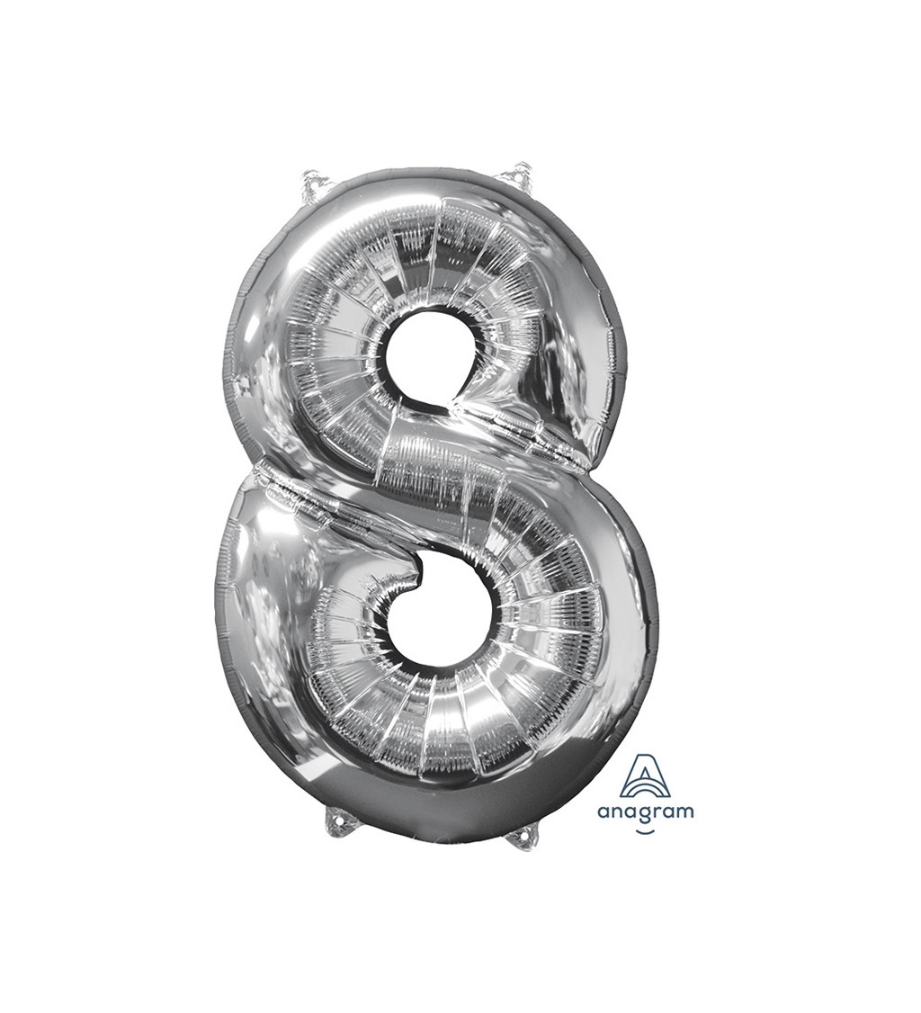 Stříbrný střední fóliový balónek - číslo 8