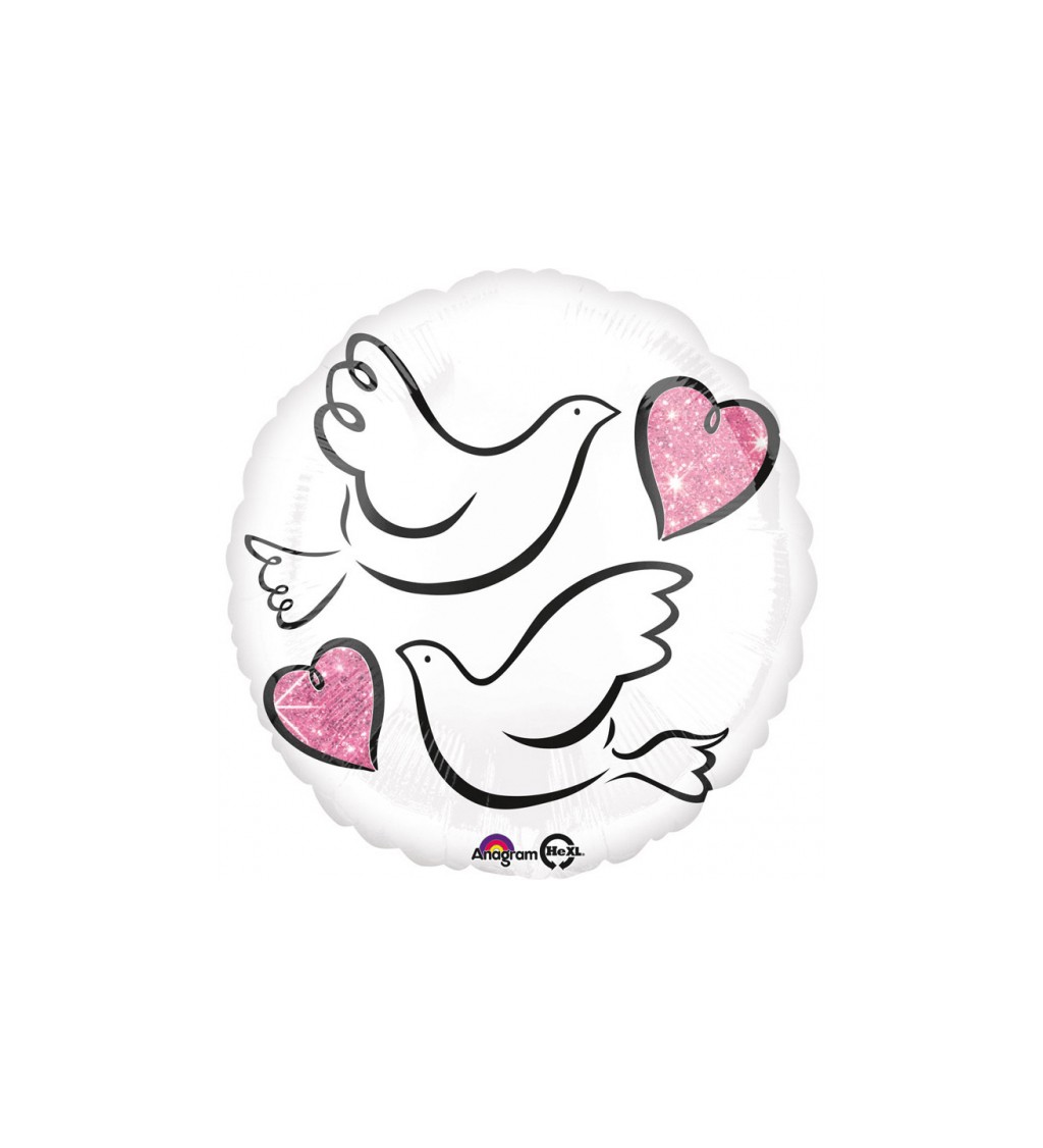 Fóliový svatební balónek - holubice