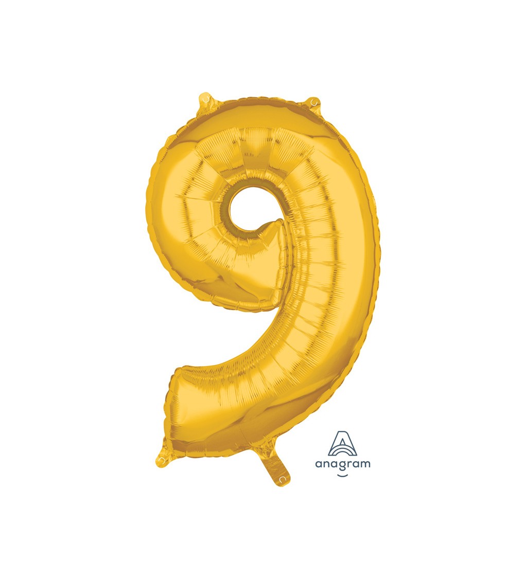 Zlatý střední fóliový balónek - číslo 9