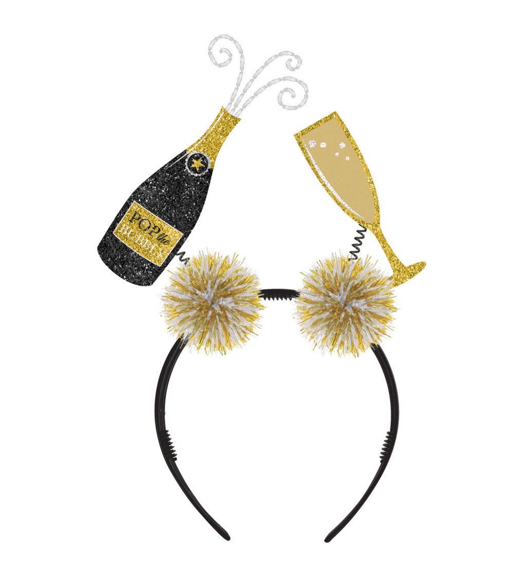 Silvestrovská čelenka se šampaňským a skleničkou