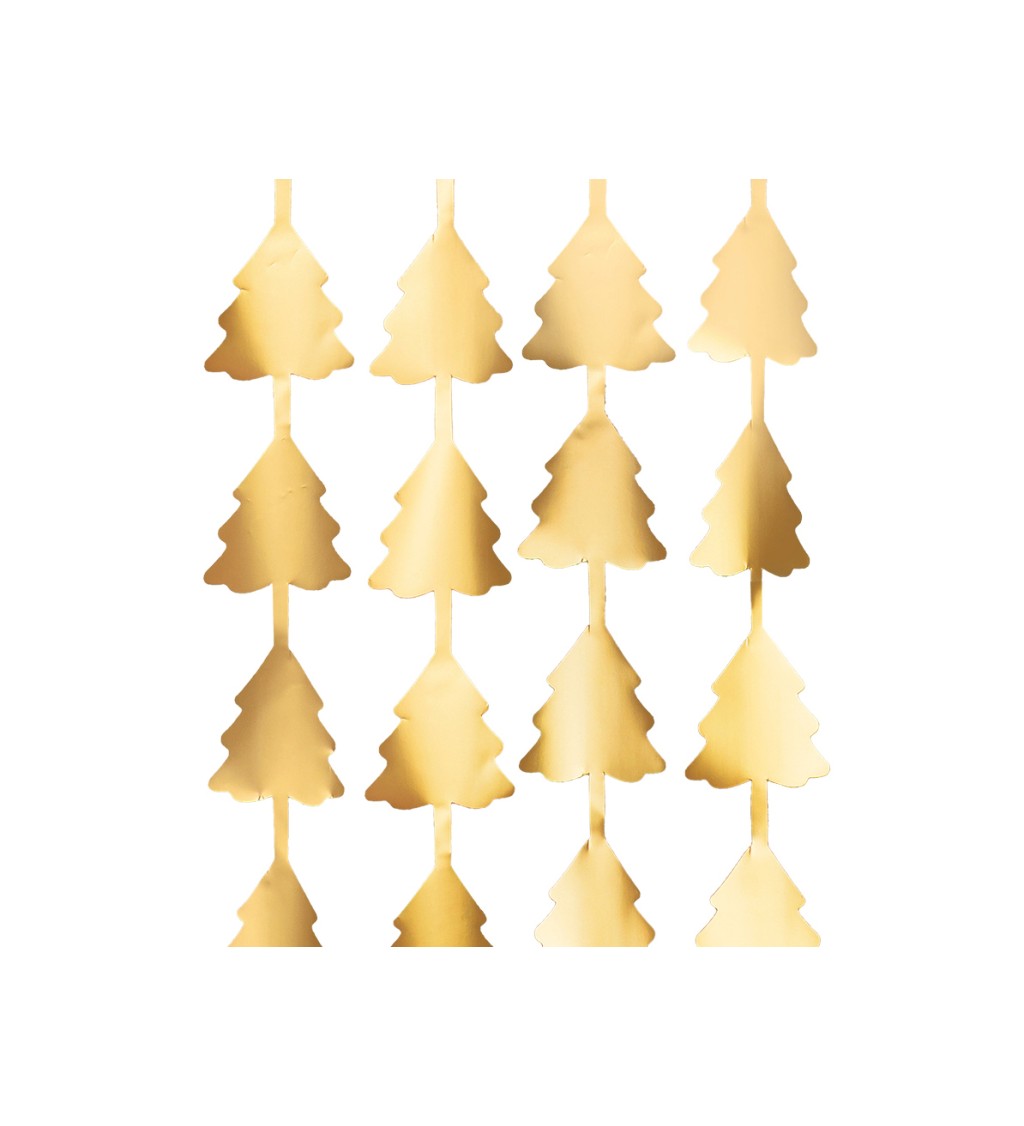 Dekorační závěs - Vánoční stromečky - zlaté