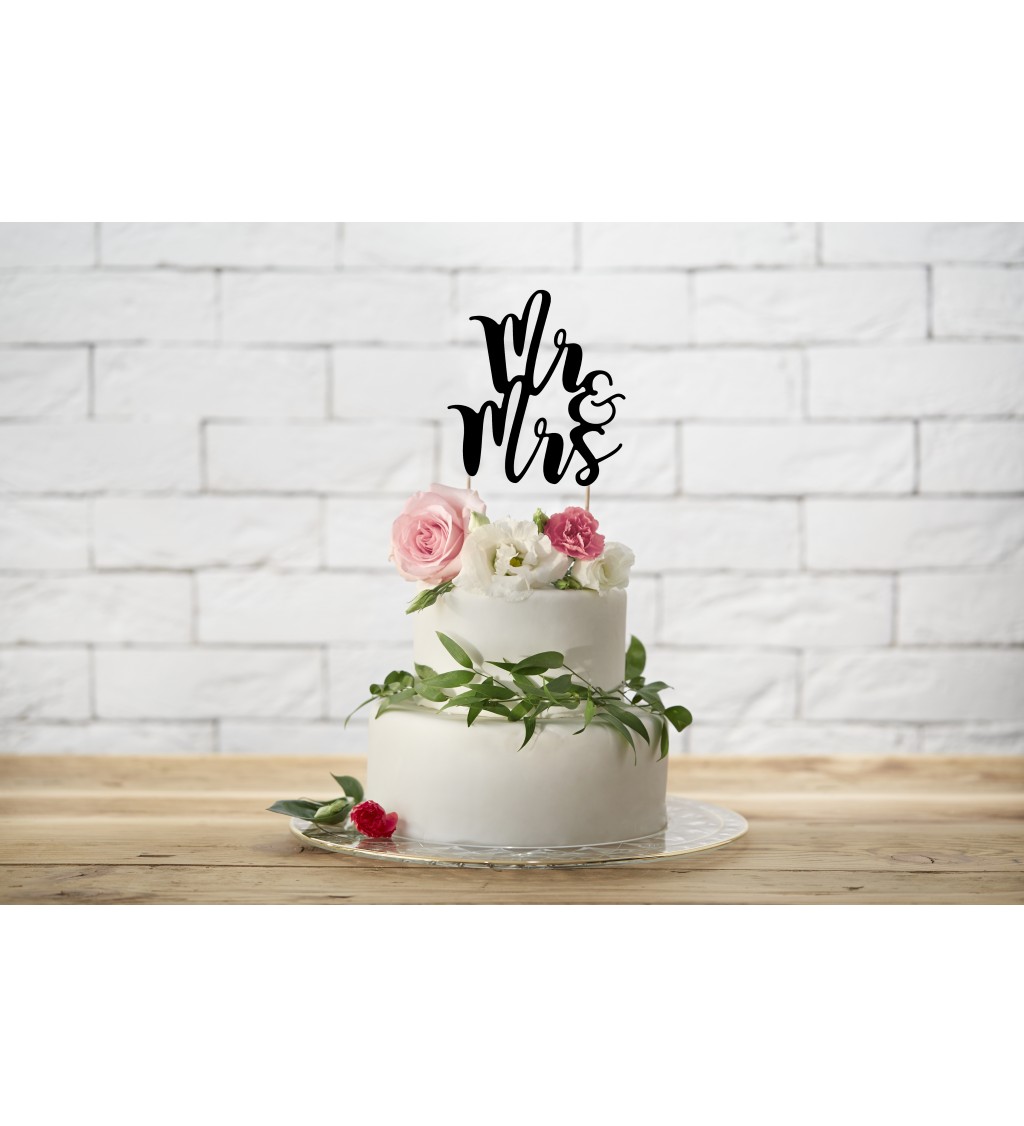 Černý nápis Mr&Mrs - špejle na dort