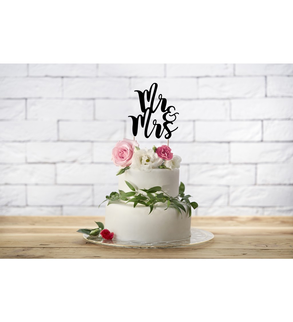 Černý nápis Mr&Mrs - špejle na dort