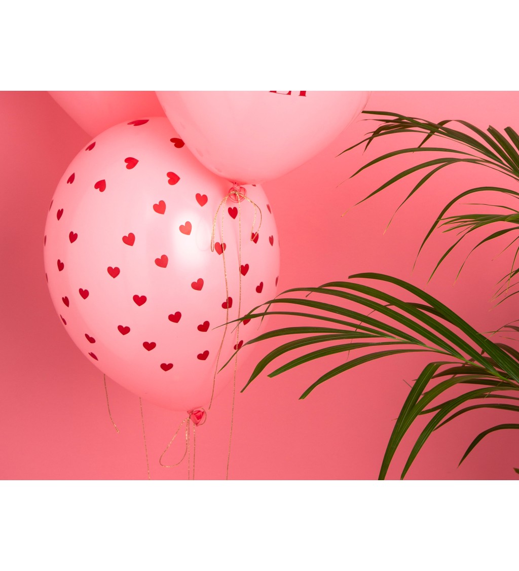 Růžov balónky - červená srdíčka
