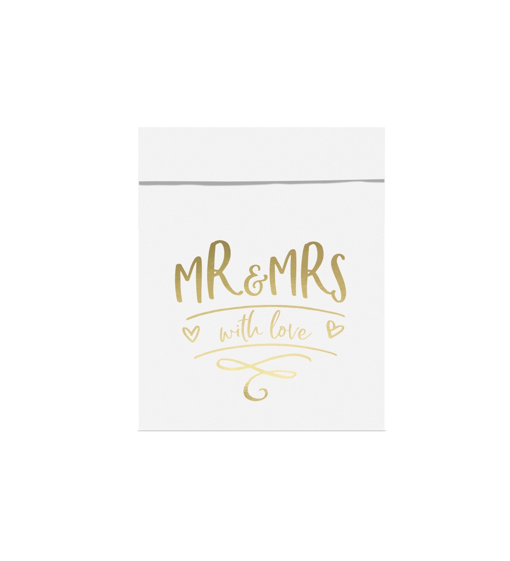 Papírové svatební taštičky Mr&Mrs - bílé