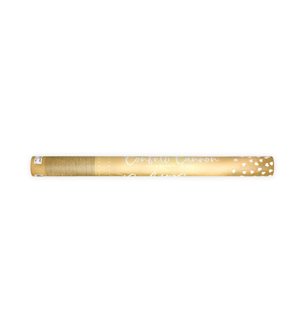 Vystřelovací konfety - zlatá srdíčka, 60 cm