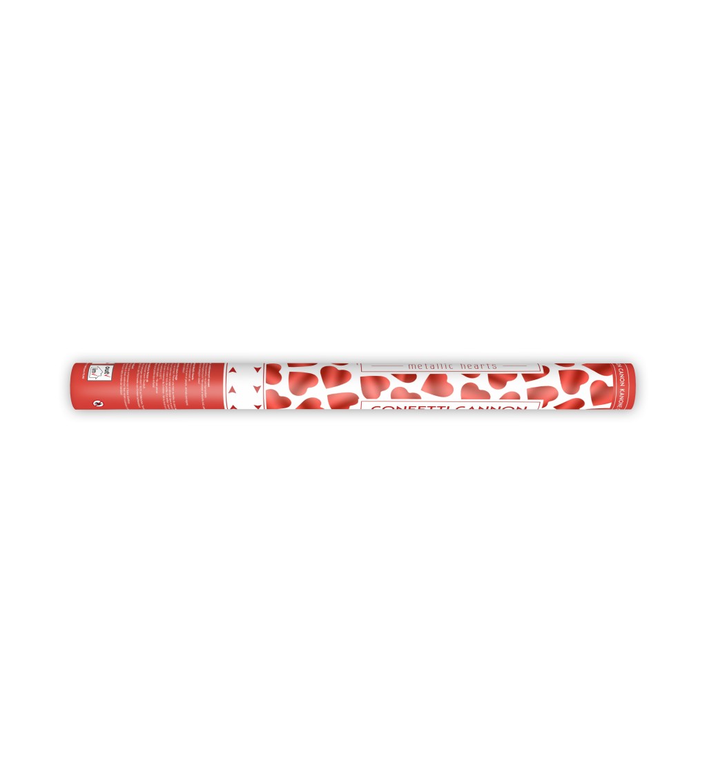 Vystřelovací konfety - červená srdíčka, 60 cm