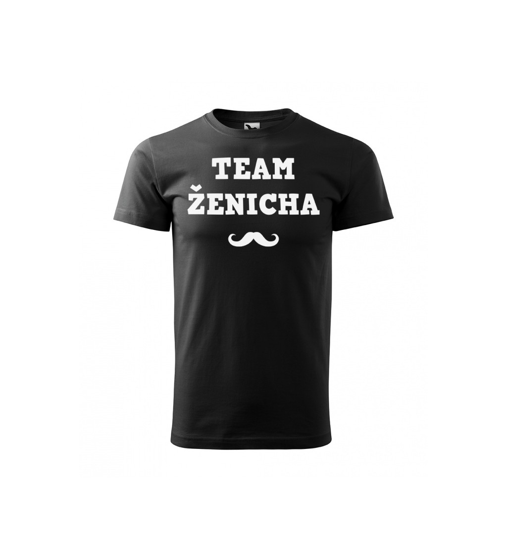 Černé pánské triko - Team Ženicha (knírek)