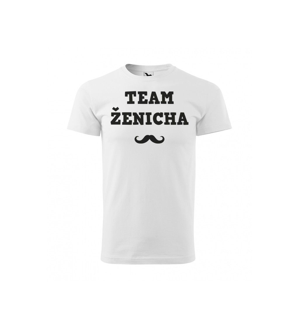 Bílé pánské triko - Team Ženicha (knírek)