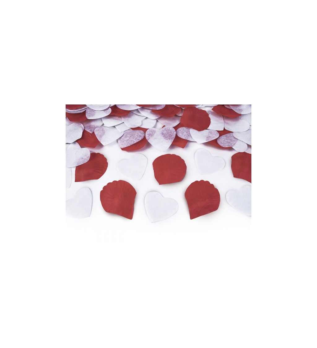 Vystřelovací konfety - bílá srdce a rudé růže, 30 cm