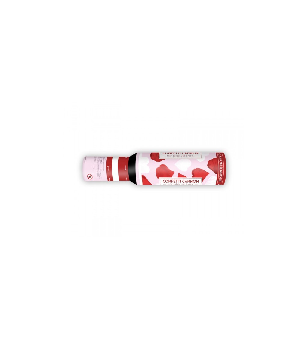 Vystřelovací konfety - bílá srdce a rudé růže, 30 cm