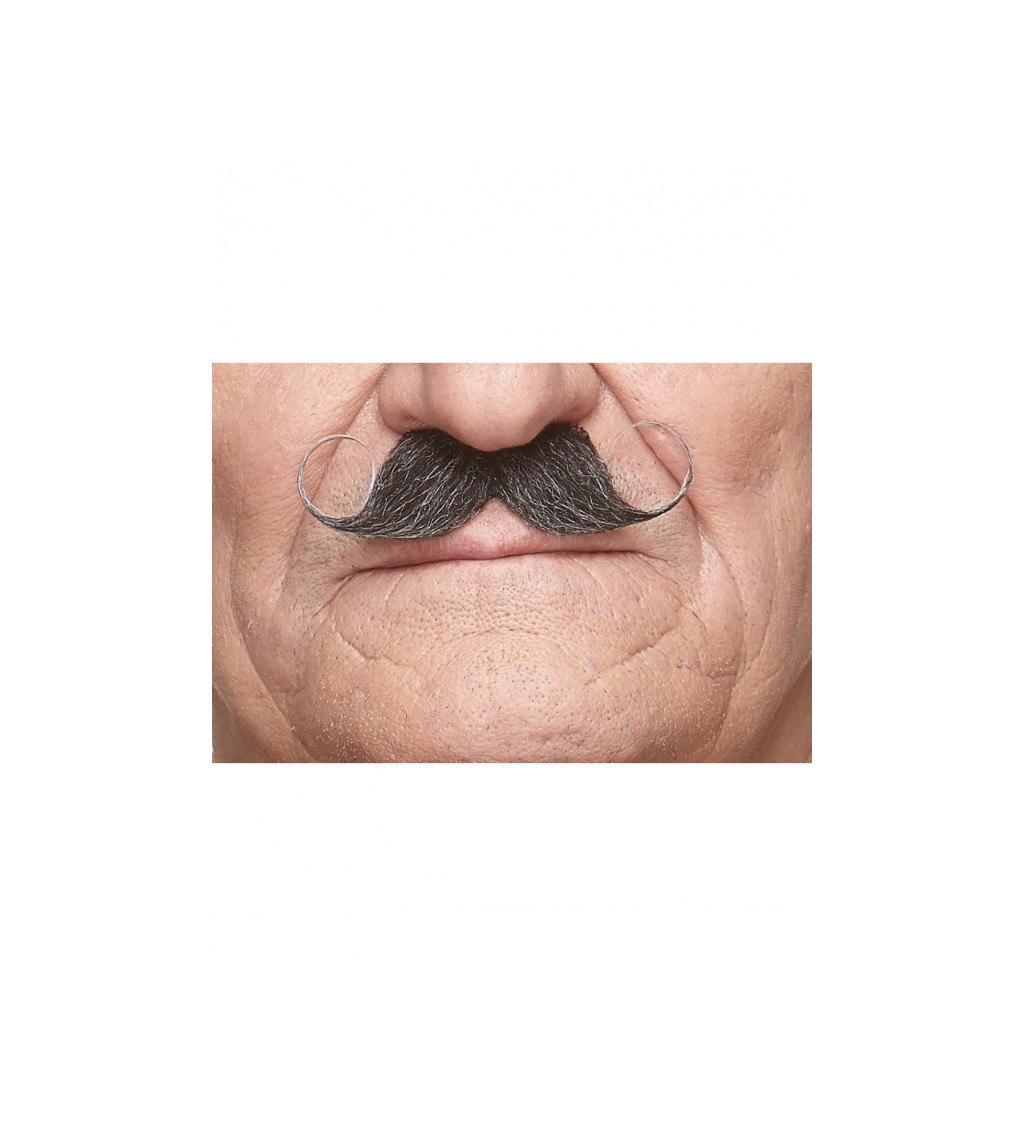 Zakroucený nalepovací knírek - šedivý