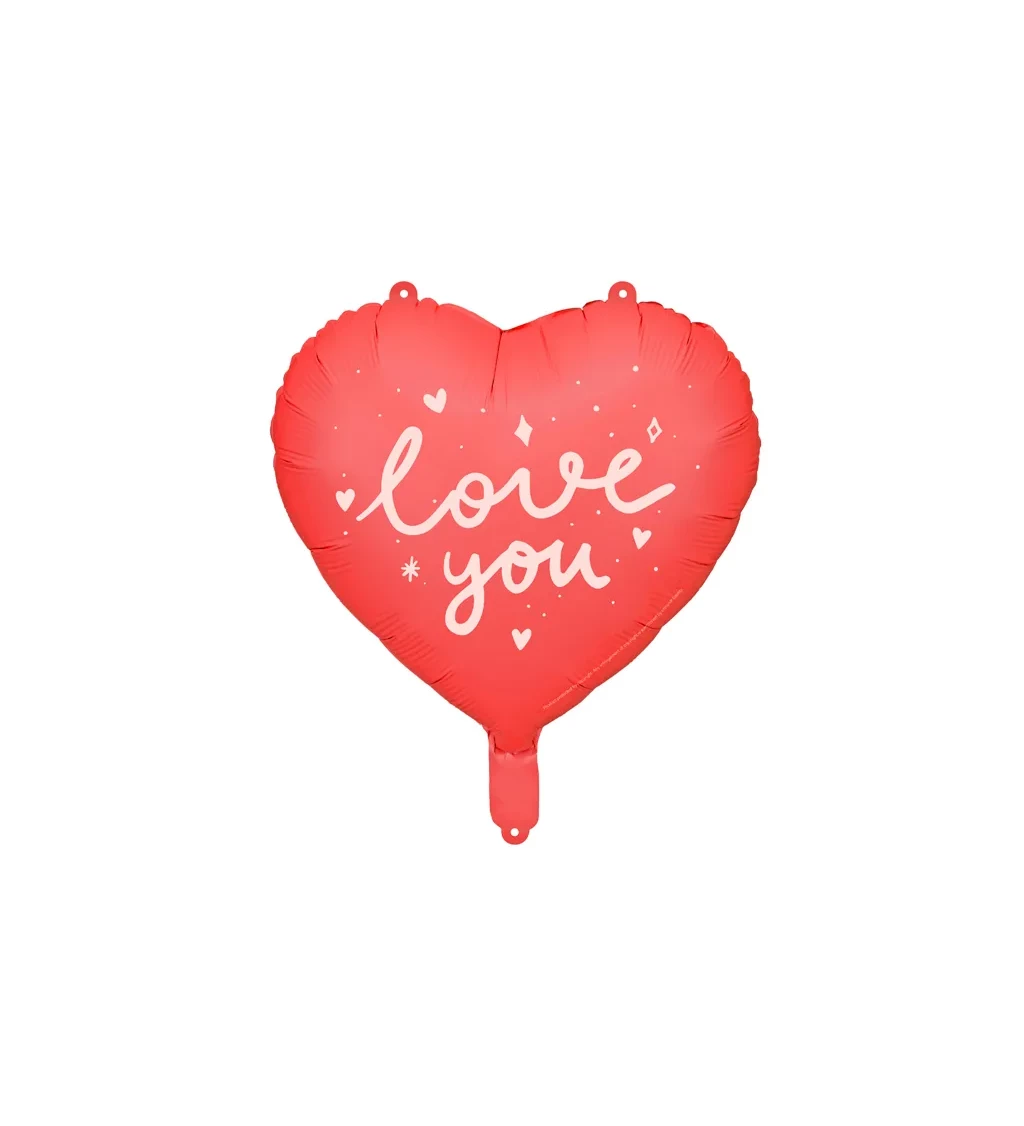 Fóliový červený balónek ve tvaru srdce - Love you