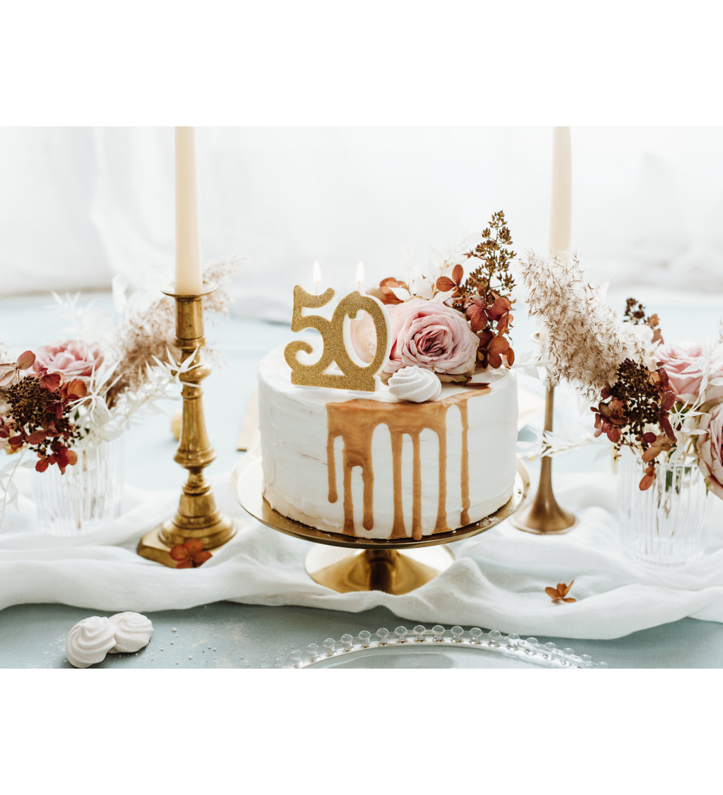 Zlatá svíčka dortová - číslo 50