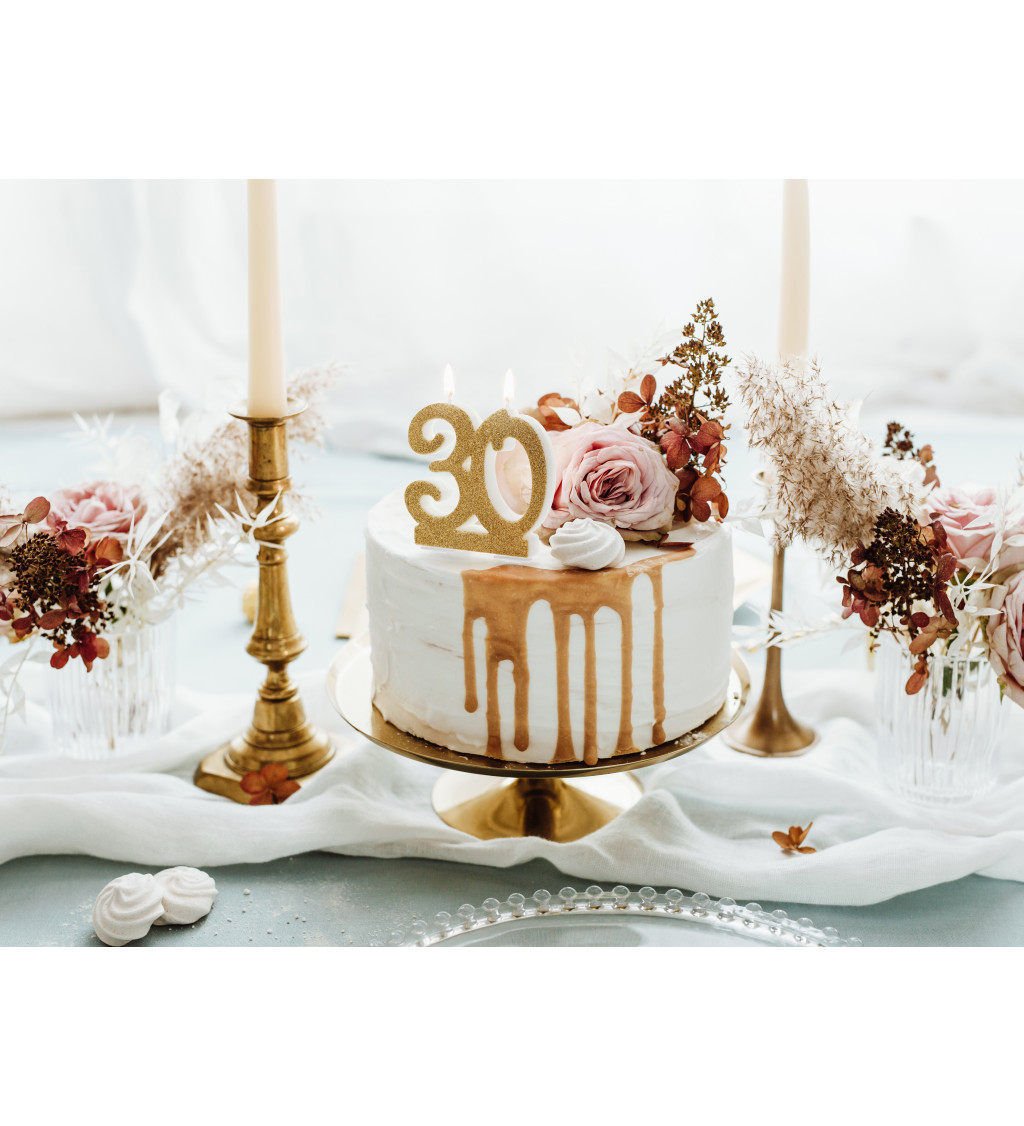 Zlatá svíčka dortová - číslo 30