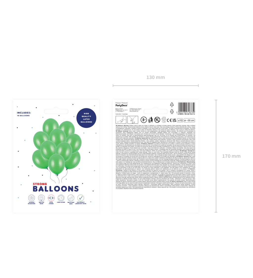 Latexové balónky Strong metalické zelené 30 cm – 10 ks