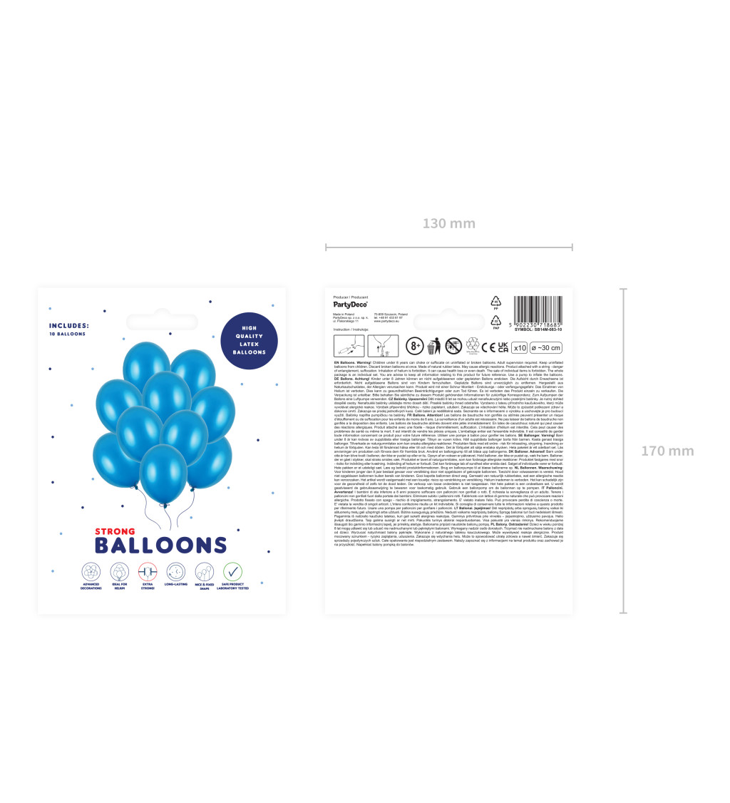 Latexové balónky Strong metalické modré 30 cm – 10 ks