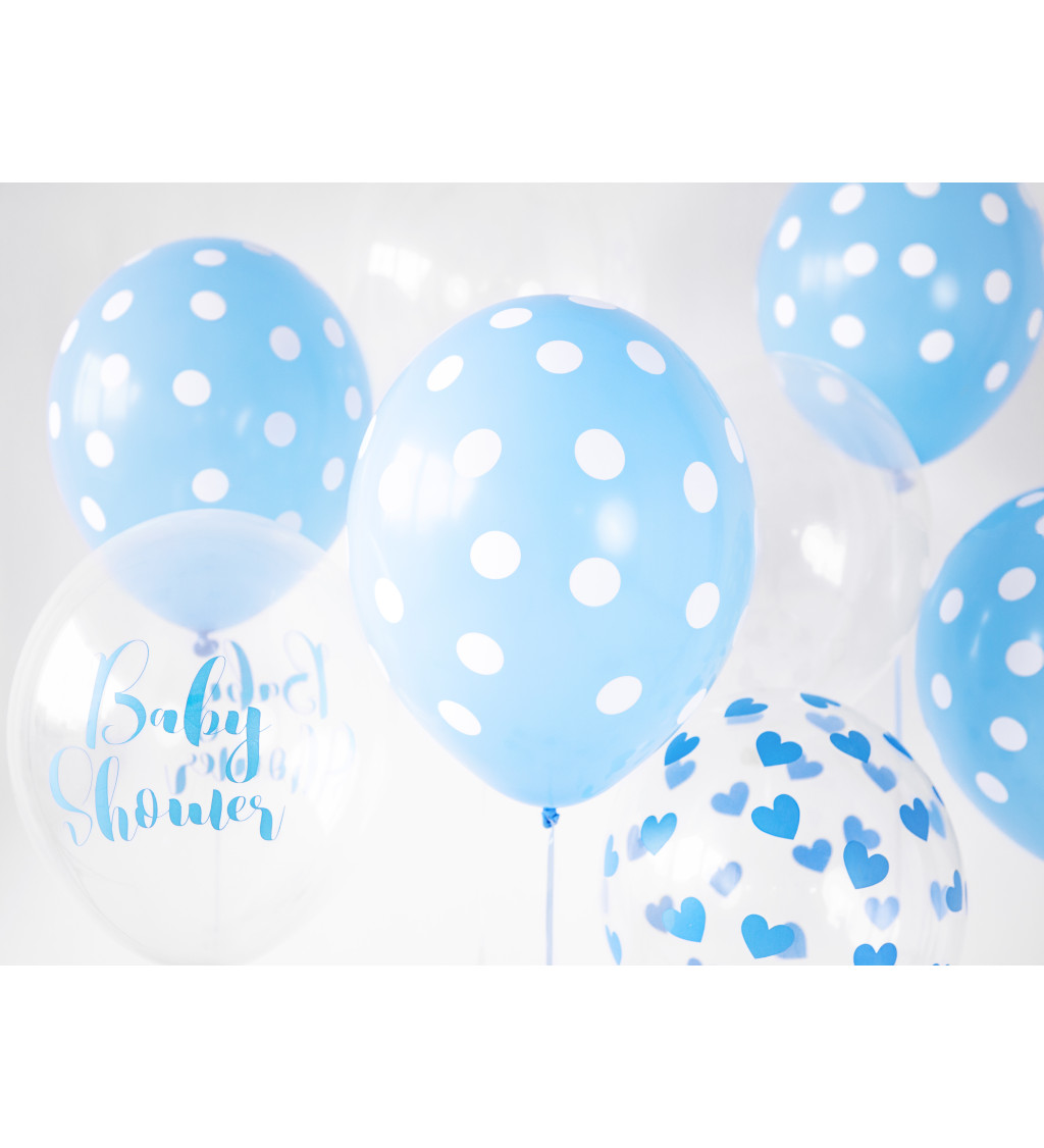 Průhledné latexové balónky s modrými srdci