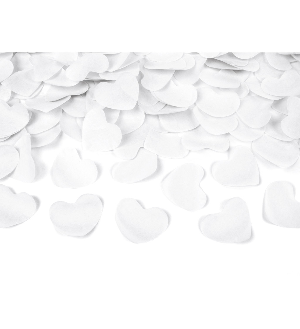 Vystřelovací konfety - bílá srdíčka, 40 cm