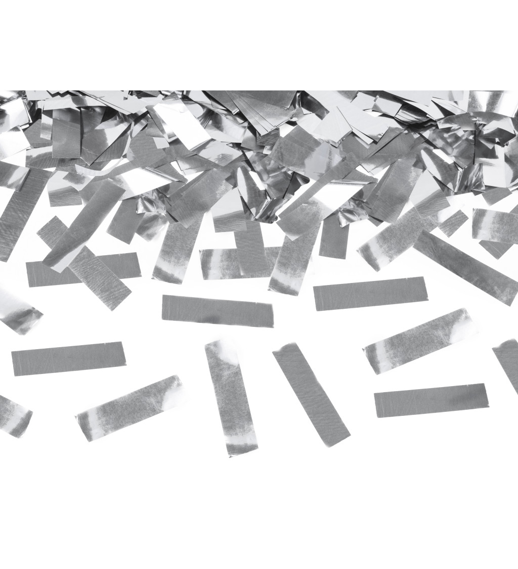Vystřelovací konfety - stříbrné proužky, 80 cm