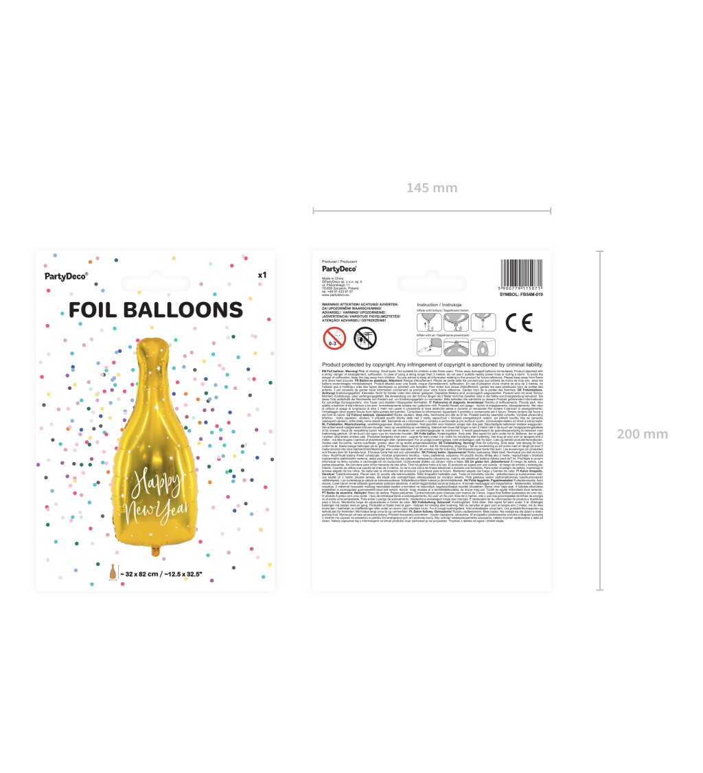 Silvestrovský fóliový balónek Zlatá láhev