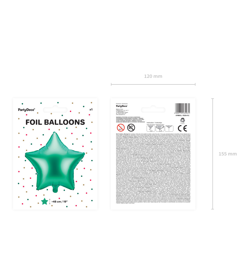 Metalický fóliový balónek ve tvaru hvězdy - zelený