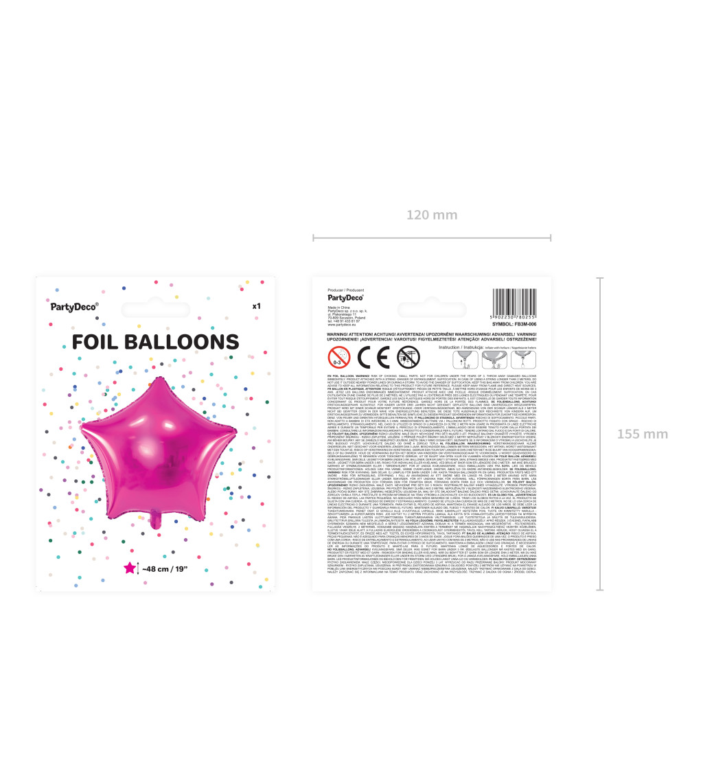 Tmavě růžový fóliový balónek ve tvaru hvězdy