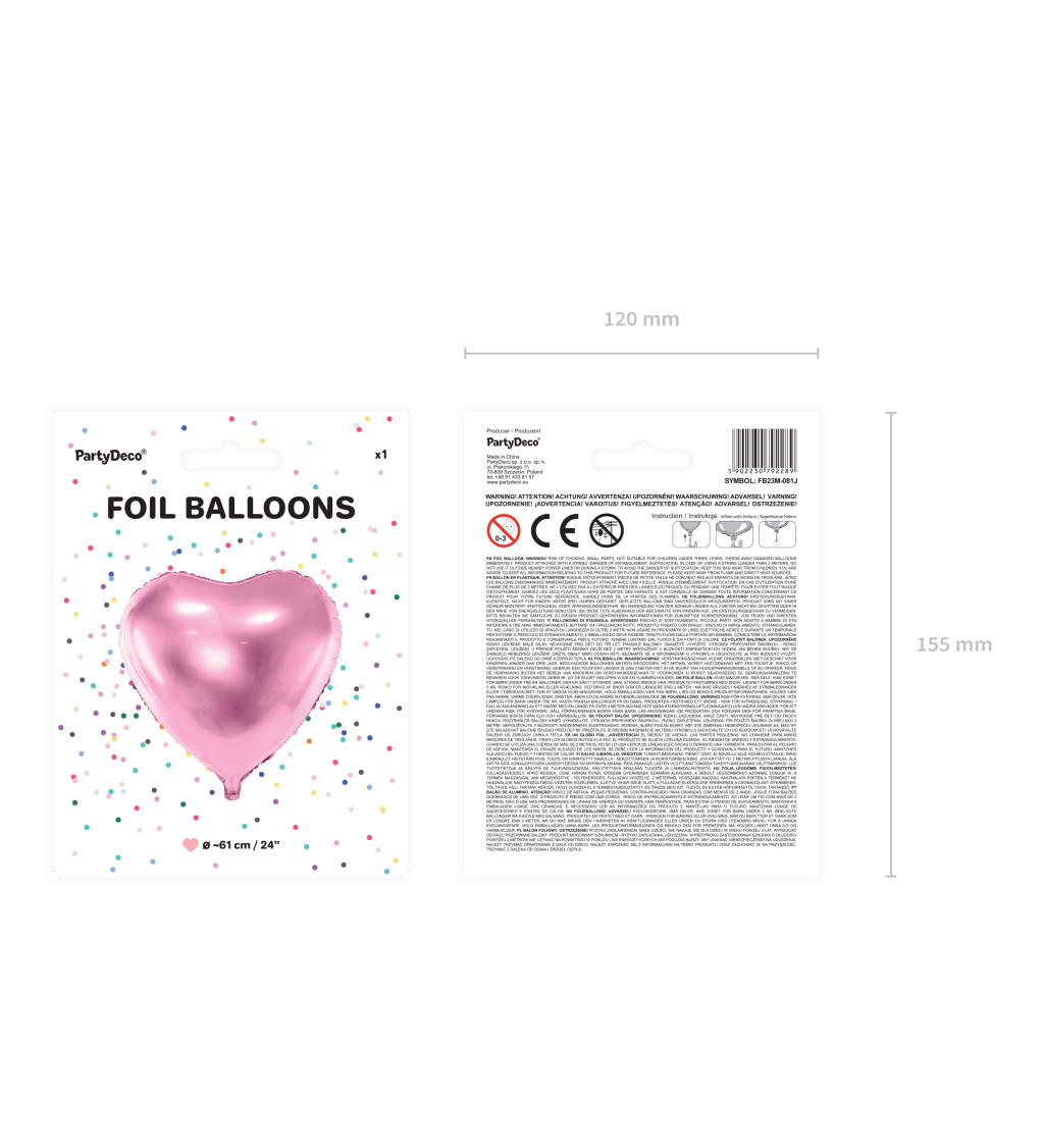 Růžový fóliový balónek - velké srdce