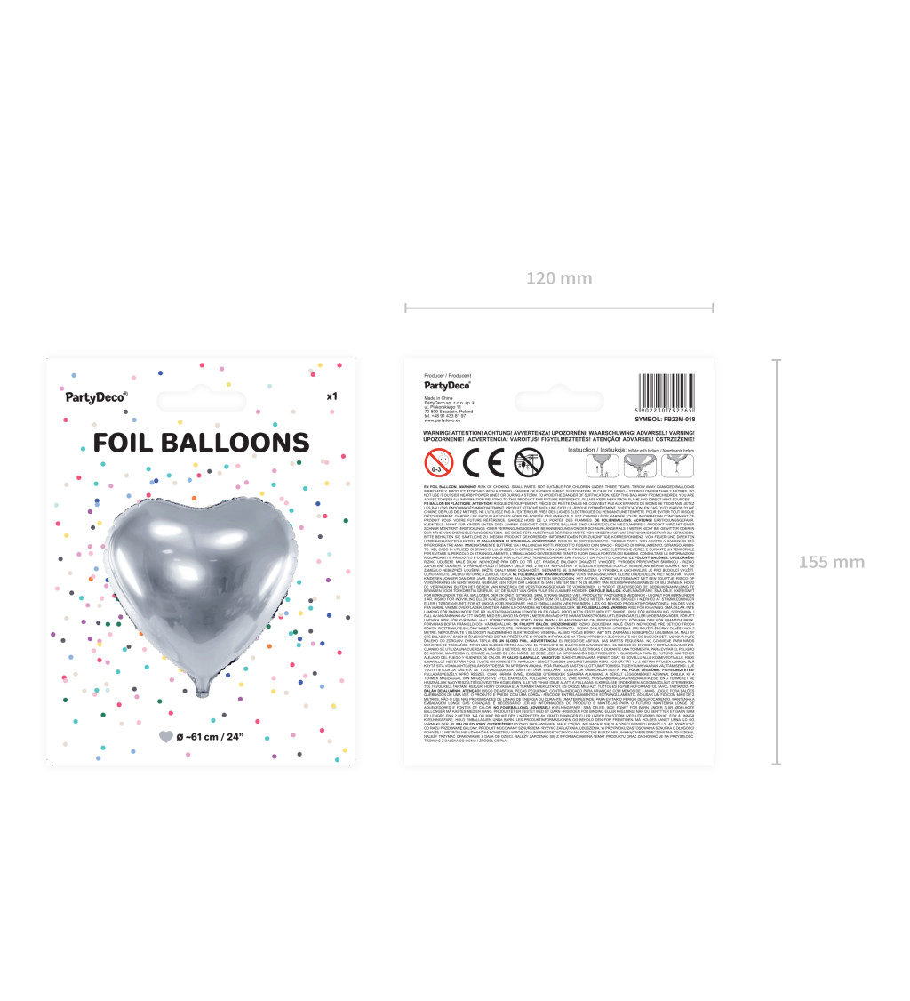 Stříbrný fóliový balónek - velké srdce