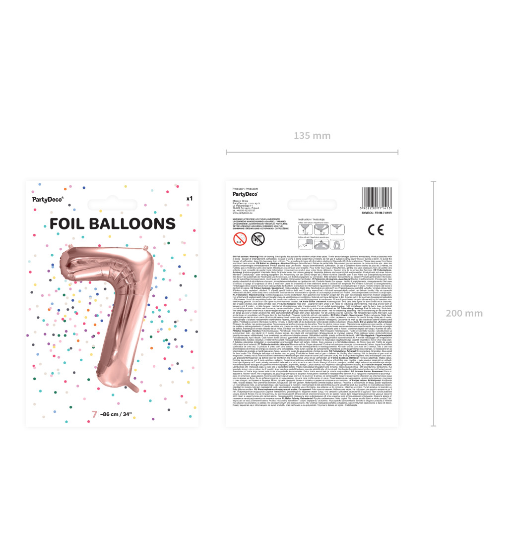 Fóliový balónek rosegold - číslo 7