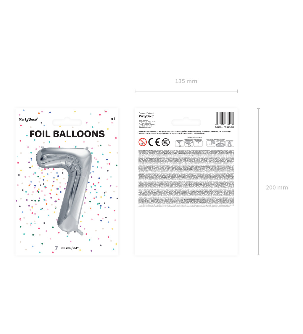 Fóliový balónek stříbrný - číslo 7