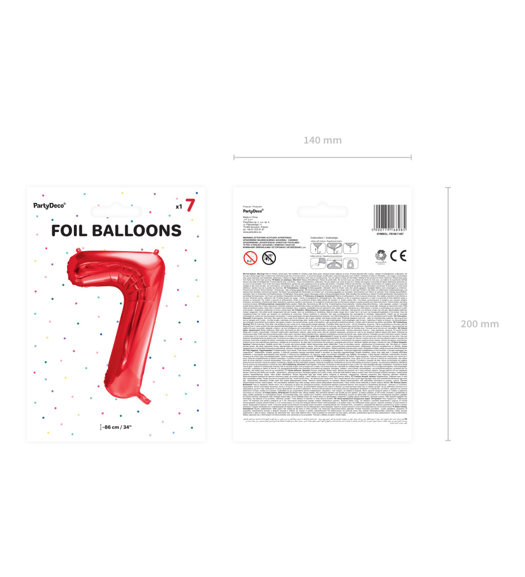 Fóliový balónek červený - číslo 7