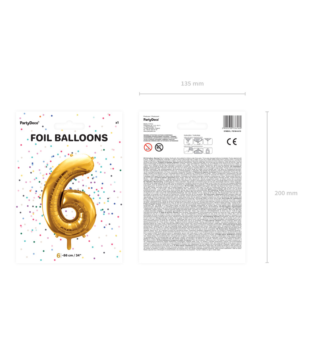 Fóliový balónek zlatý - číslo 6