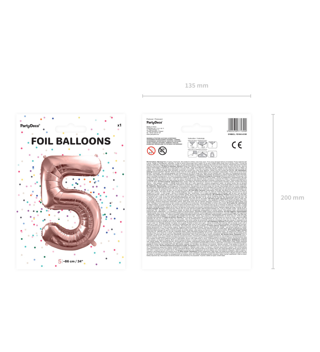 Fóliový balónek rosegold - číslo 5