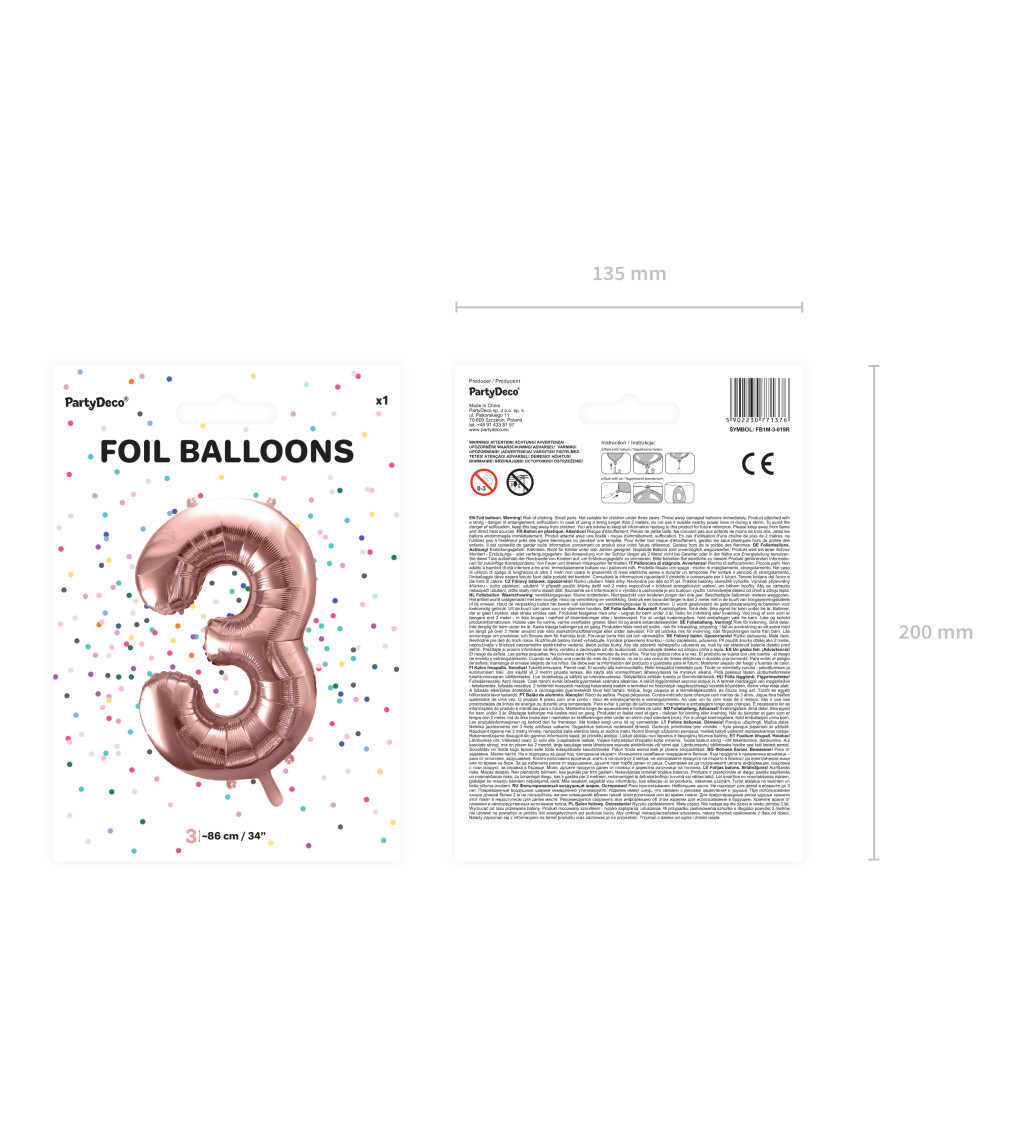 Fóliový balónek rosegold - číslo 3