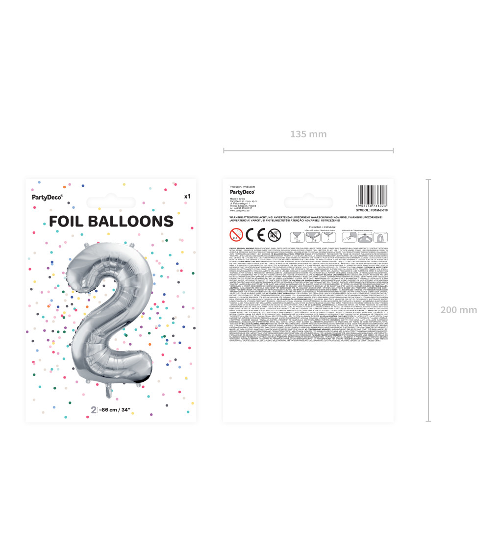 Fóliový balónek stříbrný - číslo 2