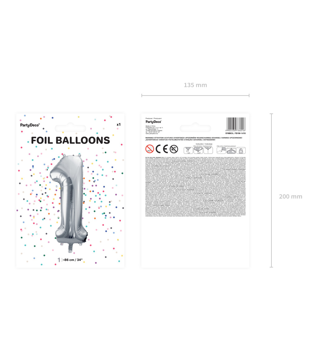 Fóliový balónek stříbrný - číslo 1