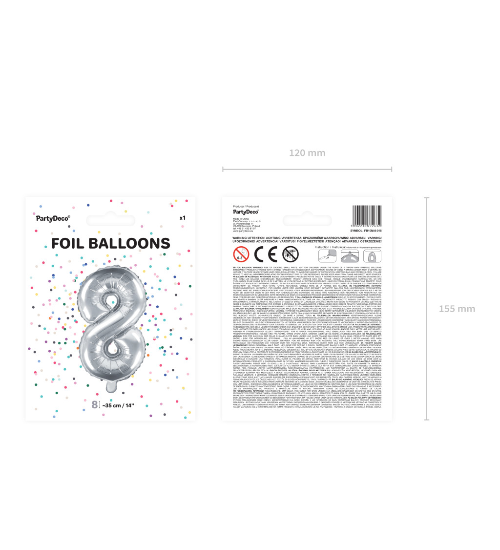 Fóliový balónek stříbrný - číslo 8 (35cm)