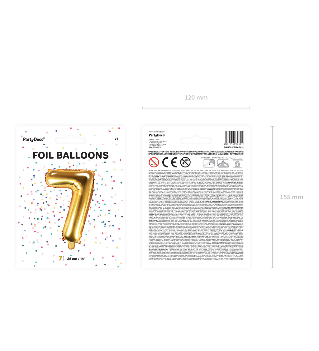 Fóliový balónek zlatý - číslo 7 (35cm)