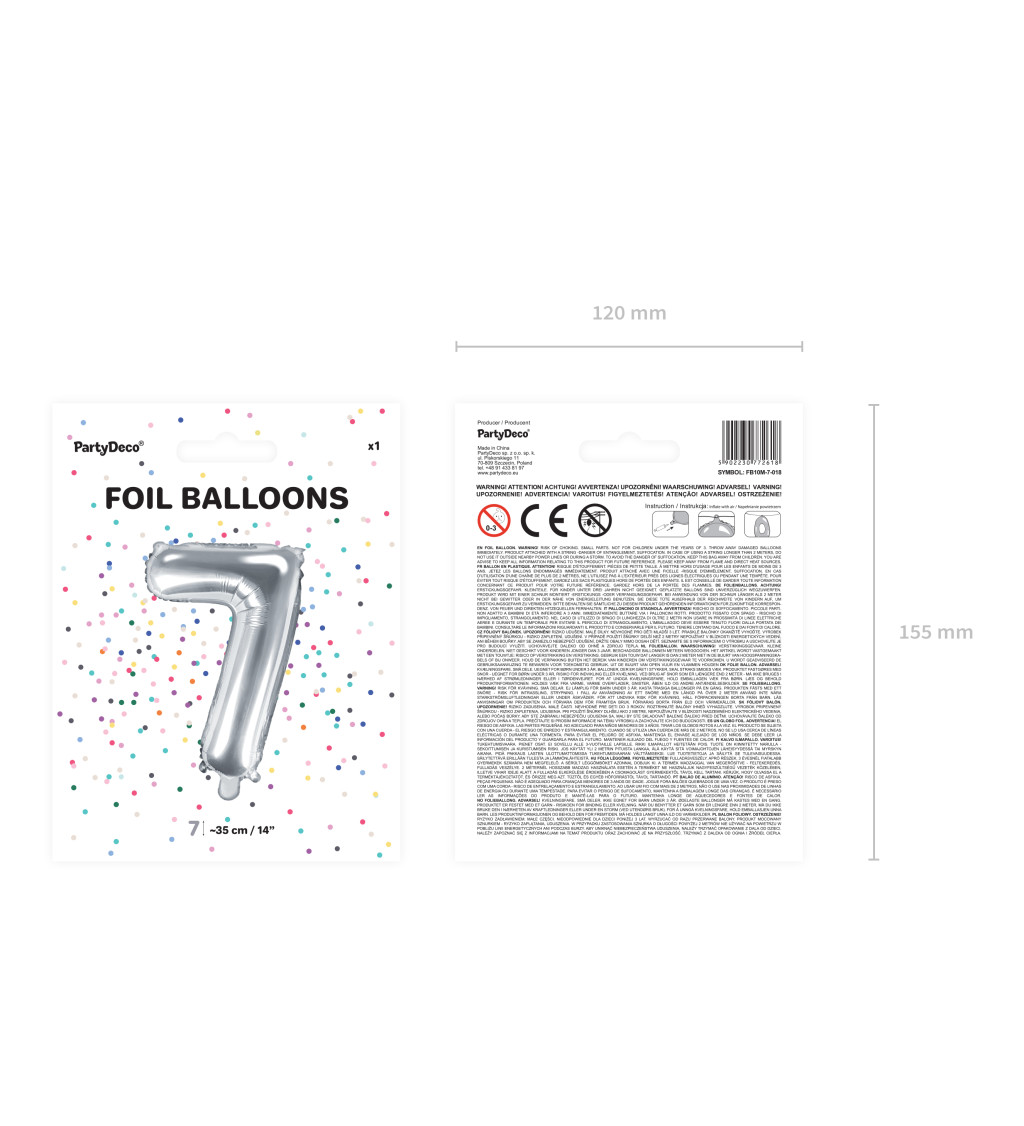 Fóliový balónek stříbrný - číslo 7 (35cm)