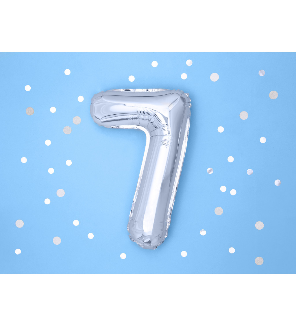 Fóliový balónek stříbrný - číslo 7 (35cm)