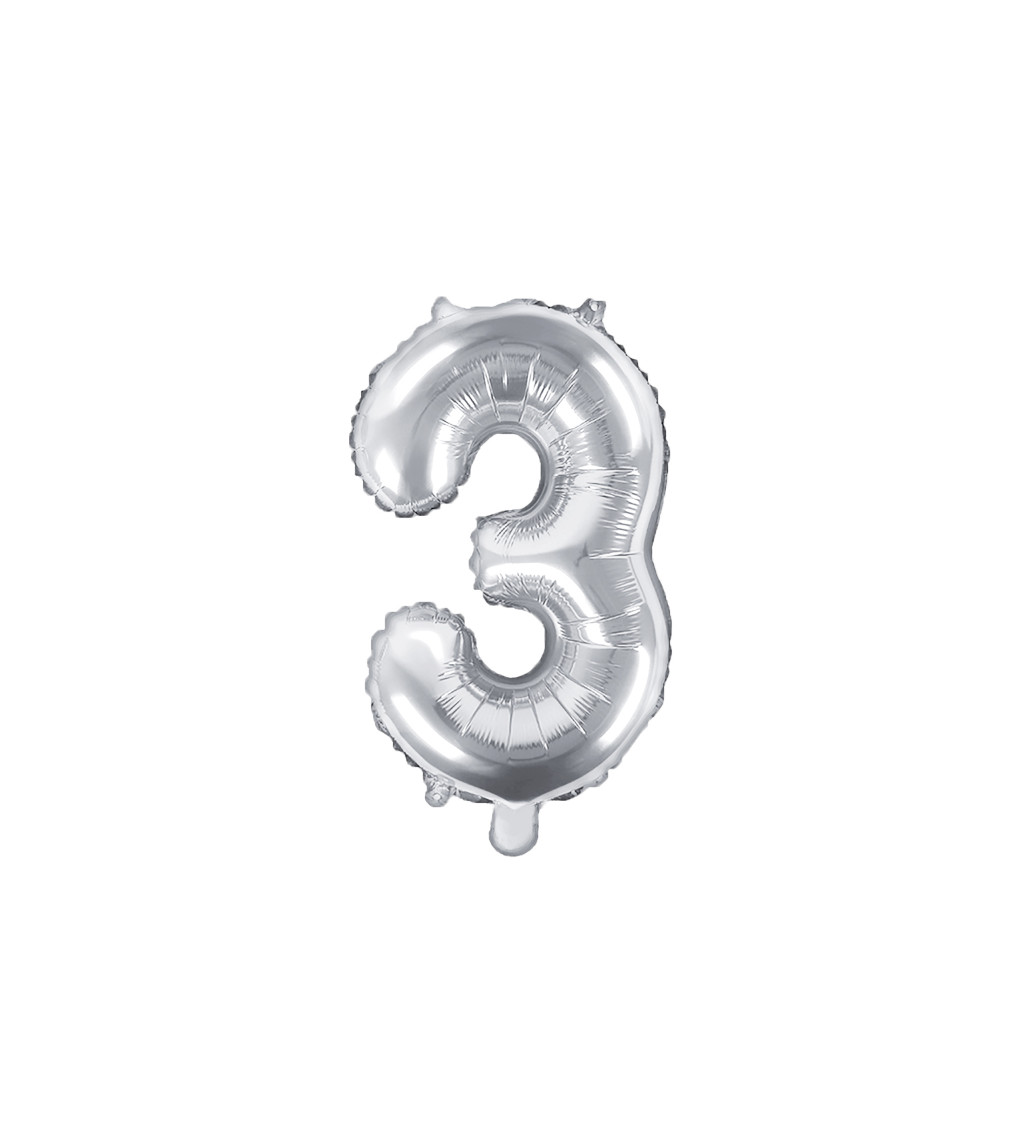 Fóliový balónek stříbrný - číslo 3 (35cm)