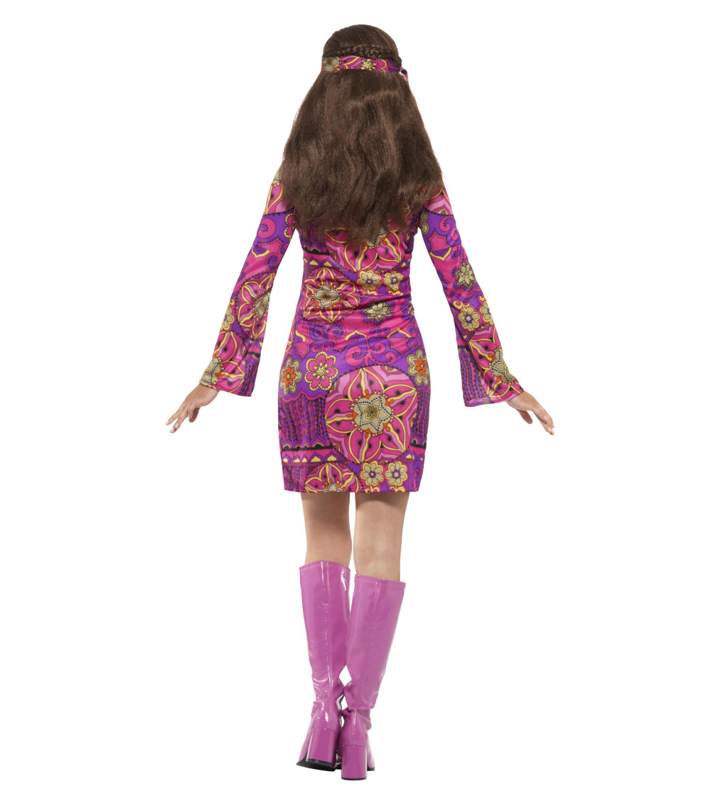 Růžové hippie šaty – dámský kostým