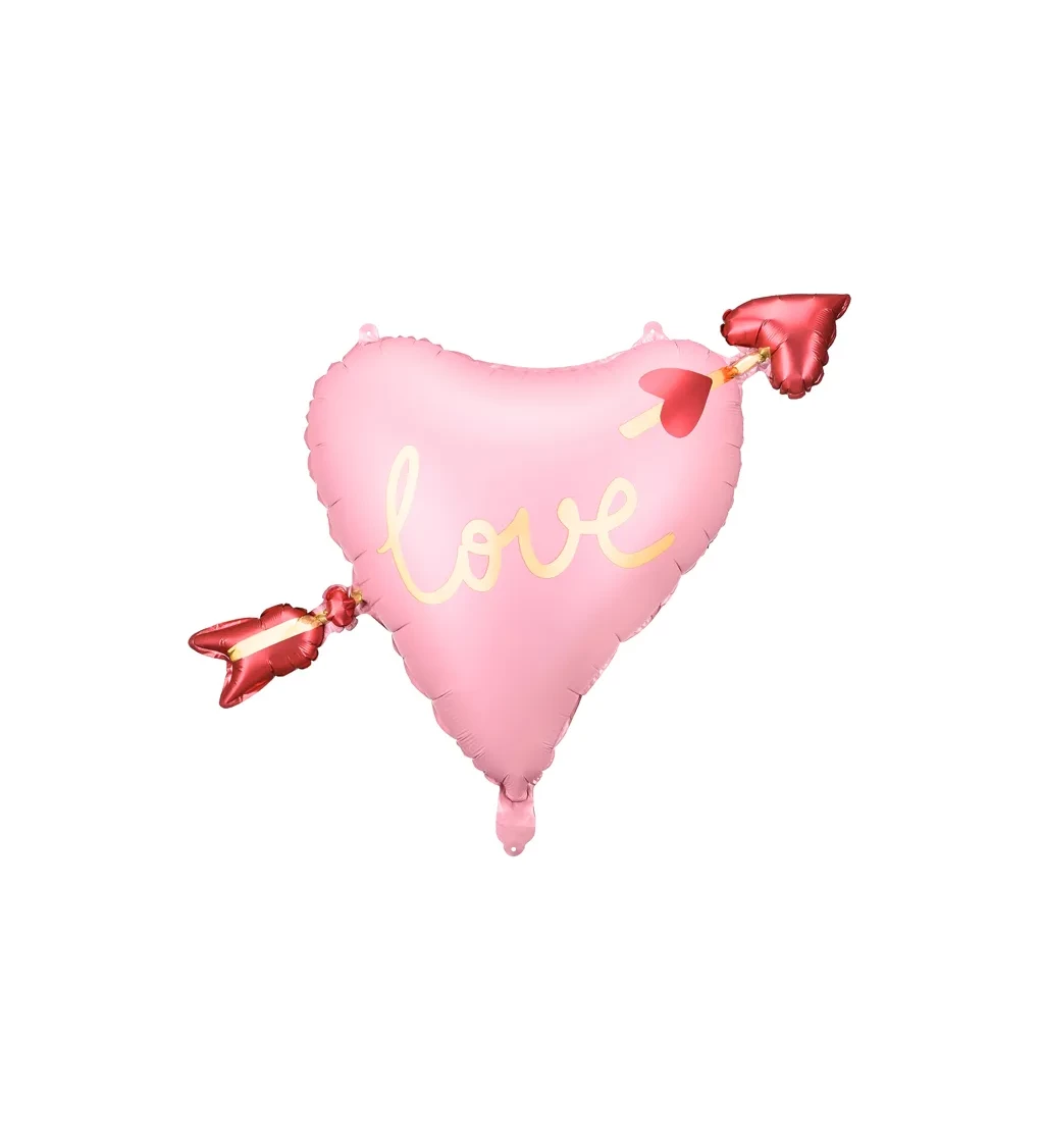 Fóliový balónek růžový ve tvaru srdce s šípem