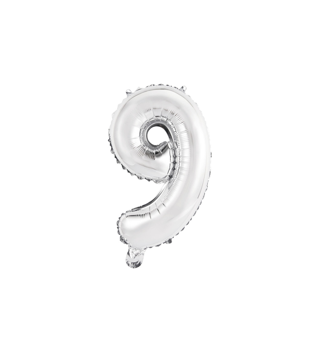 Fóliový balónek stříbrný - číslo 9 (36cm)