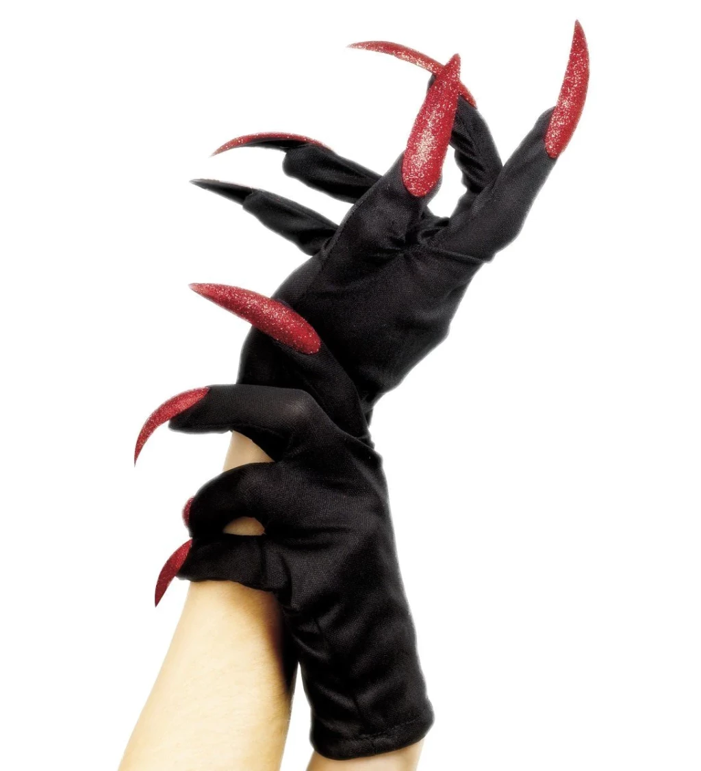 Černé rukavice - červené drápy